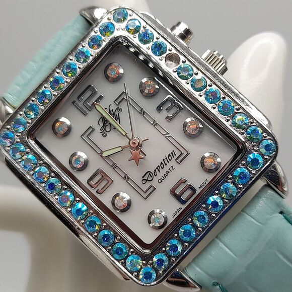 Kirks Folly Devotion Watch Aurora Borealis Crystal Accents Leather - Picture 2 of 12